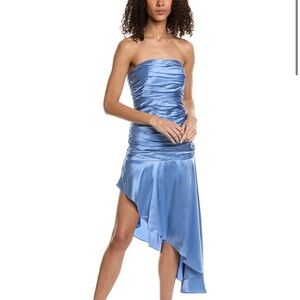 NWT Cinq A Sept Eliza Strapless Silk cocktail Dress in blue. Sz 10